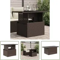 The Living Store De Living Store tuintafel met glazen blad, bruin, 100x55x73 cm, van polyrotan
