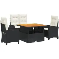 vidaXL 4-delige Tuinset met kussens poly rattan zwart