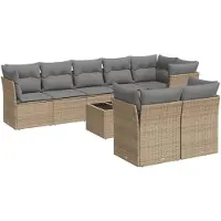 vidaXL 9-delige Loungeset met kussens poly rattan beige