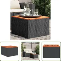The Living Store De Living Store tuintafel, zwart, 55x55x37 cm, gemaakt van polyrotan en acaciahout