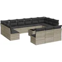 vidaXL 14-delige Loungeset met kussens poly rattan lichtgrijs