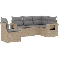 vidaXL 5-delige Loungeset met kussens poly rattan beige