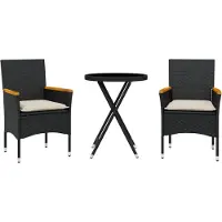 vidaXL 3-delige Bistroset met kussens poly rattan en glas zwart