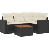 vidaXL 5-delige tuinmeubelset met kussens, zwart, polyrotan