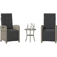 vidaXL 3-delige Bistroset met kussens poly rattan grijs