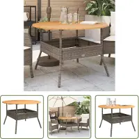 The Living Store De Living Store tuintafel met houten blad, grijs, Ø 110x71 cm, van polyrotan