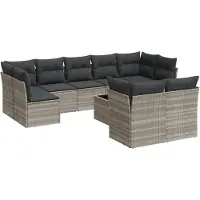 vidaXL 10-delige Loungeset met kussens poly rattan lichtgrijs