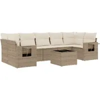 vidaXL 8-delige Loungeset met kussens poly rattan beige