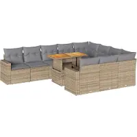 vidaXL 11-delige Tuinset met kussens poly rattan beige