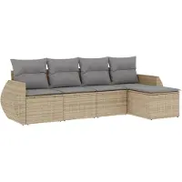 vidaXL 5-delige Loungeset met kussens poly rattan beige