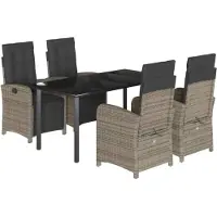 vidaXL 5-delige Tuinset met kussens poly rattan grijs