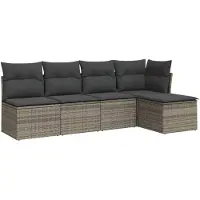 vidaXL 5-delige Loungeset met kussens poly rattan grijs