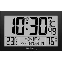 Technoline 8016 radiogestuurde wandklok met temperatuurweergave, kunststof, zwart, 225 x 143 x 24 mm, WS8016SCHWARZ, 225 x 24 x 143 mm