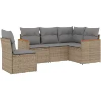 vidaXL 5-delige Loungeset met kussens poly rattan gemengd beige