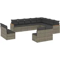 vidaXL 12-delige Loungeset met kussens poly rattan grijs
