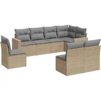 vidaXL 8-delige Loungeset met kussens poly rattan beige