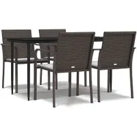 vidaXL 5-delige Tuinset met kussens poly rattan en staal