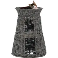 The Living Store Living Store 3-delige kattenmandset met kussen, grijs, 47x34x60 cm, natuurlijke riet