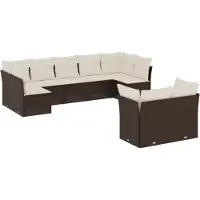 vidaXL 9-delige Loungeset met kussens poly rattan bruin