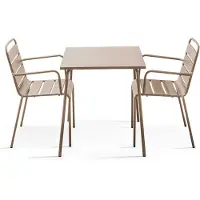 Oviala - Set van een vierkante tuin tafel en 2 taupe stalen fauteuils - Palavas