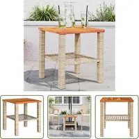 The Living Store De Living Store tuintafel, beige, 40x40x42 cm, gemaakt van polyrotan en acaciahout