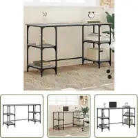 The Living Store De Living Store bureau, grijs Sonoma, 140x50x75 cm, met een metalen frame en een blad van houtvezel