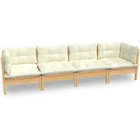 vidaXL 4-delige Loungeset met crèmekleurige kussens massief grenenhout