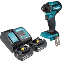 Makita Boormachine + slagboor, DDF 083 SG accuboormachine 18 V 40 Nm 1/4'' borstelloos + 2x oplaadbare accu 6.0 Ah + lader (Oplaadbare batterij)