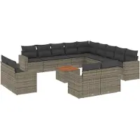 vidaXL 14-delige loungeset voor de tuin met kussens, grijs, polyrotan