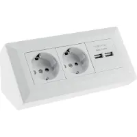 Chilitec Dubbele stopcontactenblok met 2 USB-poorten, wit, 250V/ 16A, voor wandmontage. USB-uitgang: 3,1A