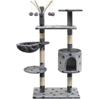 Syfax Kattenkrabpaal met sisal krabpalen 125 cm pootafdrukken grijs