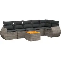 vidaXL 7-delige Loungeset met kussens poly rattan grijs