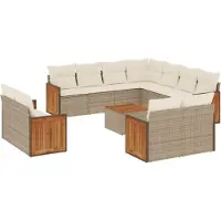 vidaXL 12-delige Loungeset met kussens poly rattan beige