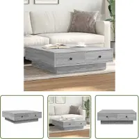 The Living Store Grijze Salontafel - Salontafel - Salontafel 90x90x28 cm bewerkt hout grijs sonoma eikenkleurig - Houten Salontafel - Bewerkte Houten Salontafel - Salontafel 90x90cm