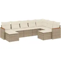 vidaXL 9-delige Loungeset met kussens poly rattan beige
