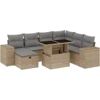 vidaXL 8-delige Loungeset met kussens poly rattan beige