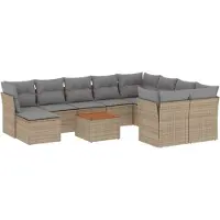 vidaXL 11-delige Loungeset met kussens poly rattan gemengd beige