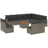 vidaXL 13-delige loungeset voor de tuin met kussens, grijs, polyrotan
