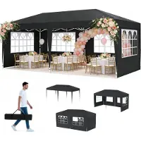 UISEBRT Opklapbare paviljoen, 3x6 meter, inklapbaar, tuinpaviljoen, waterdicht, UV-bescherming, partytent met tas, antraciet, 6 zijwanden (4 ramen, 2 ritsen)