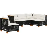 vidaXL 5-delige tuinmeubelset met kussens, zwart, polyrotan
