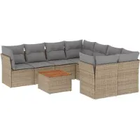 vidaXL 9-delige Loungeset met kussens poly rattan gemengd beige
