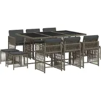 vidaXL 11-delige tuinset met kussens, grijs, polyrotan