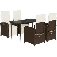 vidaXL 5-delige Tuinset met kussens poly rattan bruin