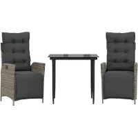 vidaXL 3-delige Tuinset met kussens poly rattan grijs
