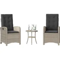 vidaXL 3-delige Bistroset met kussens poly rattan lichtgrijs