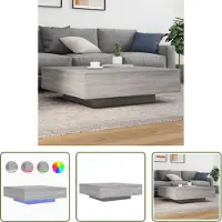 The Living Store Houten Salontafel - Salontafel - Salontafel met LED-verlichting 100x100x31 cm grijs sonoma eiken - Grijze Salontafel - Led Salontafel - Modern Design