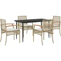 vidaXL 5-delige Tuinset met kussens poly rattan beige