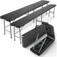 Arebos Tuinbank - Set van 2 stuks - Picknickbank - Inklapbaar - Tuinbanken - 183 x 28 x 43 cm - Zwart