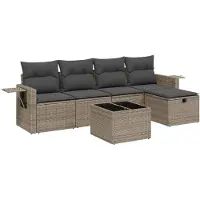 vidaXL 6-delige Loungeset met kussens poly rattan grijs