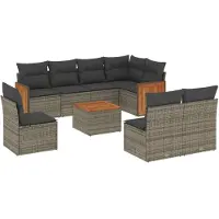 vidaXL 9-delige Loungeset met kussens poly rattan grijs